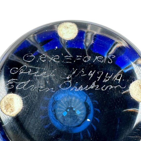 Vintage Orrefors Ariel Vase Edvin Ohrström Blue Amber Swirl Stripe Art Glass MCM - Picture 10 of 11